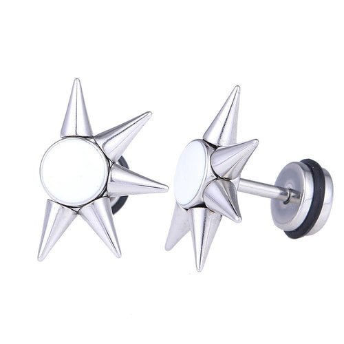 Fake Piercing Expander Zacken weißer Stein silberfarben Schraubverschluss Edelstahl - chic - net.de