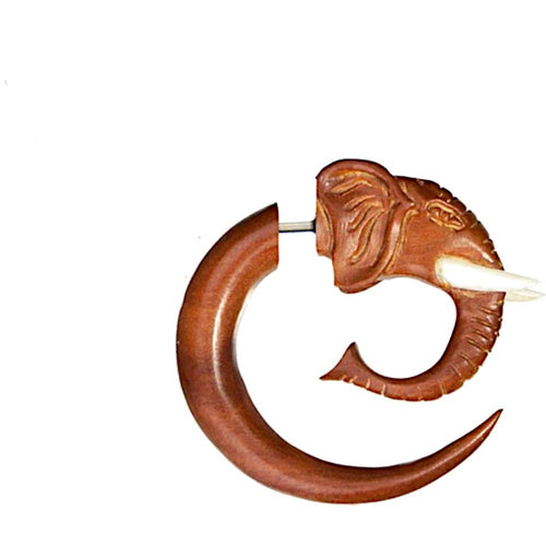 Fake Piercing Ohrring Elefant Rosenholz Bone Edelstahl - chic - net.de