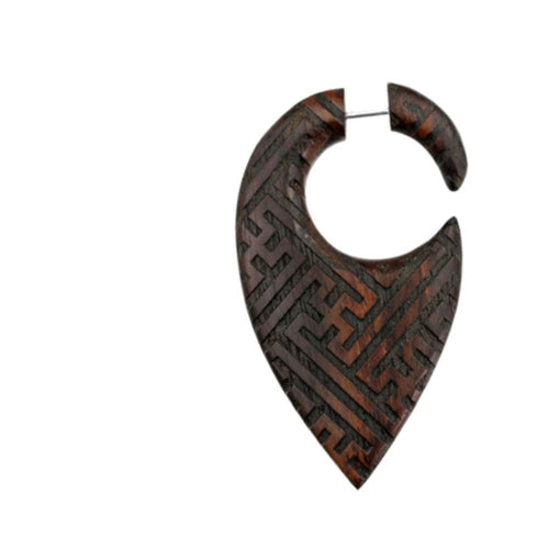 Fake Piercing Ohrring Holz Tropfen dunkel Sayagata - chic - net.de