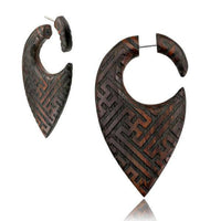 Load image into Gallery viewer, Fake Piercing Ohrring Holz Tropfen dunkel Sayagata - chic - net.de
