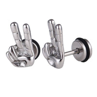 Cargar imagen en el visor de la galería, Fake Piercing Piece Handzeichen Victories Edelstahl Schraubverschluss silberfarben - chic - net.de
