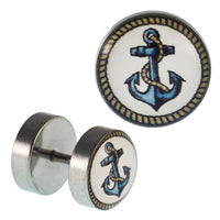Load image into Gallery viewer, Fake Piercing Plug Edelstahl Anker Blau Seil 10 mm - chic - net.de
