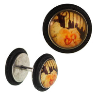Cargar imagen en el visor de la galería, Fake Piercing Plug Edelstahl Klavier mit rose orange schwarz Gummiring 7 mm - chic - net.de
