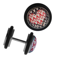 Load image into Gallery viewer, Fake Piercing Plug Edelstahl Pinguine Herz rot schwarz Gummiring 7 mm - chic - net.de
