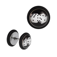 Load image into Gallery viewer, Fake Piercing Plug Edelstahl zwei Würfel in weiß schwarz Gummiring 7 mm - chic - net.de
