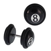 Load image into Gallery viewer, Fake Piercing Plug schwarz weiße Kugel 8 Billiard Gummiring 7 mm - chic - net.de
