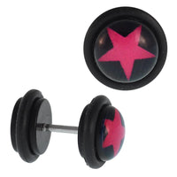 Load image into Gallery viewer, Fake Piercing Plug Stern pink schwarz Gummiring 7 mm - chic - net.de

