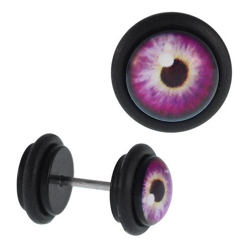 Fake Piercing Plug Tunnel Stein brauner Lila Strahlen Hintergrund schwarz Gummiring 7 mm - chic - net.de