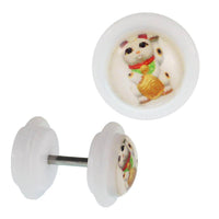 Load image into Gallery viewer, Fake Piercing Plug weiß Katze winkt Gummiring 7 mm - chic - net.de
