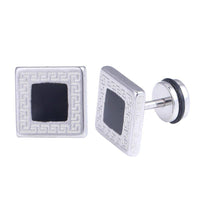 Cargar imagen en el visor de la galería, Fake Piercing Quadrat 10 mm schwarz Rand Muster Edelstahl Schraubverschluss silberfarben - chic - net.de
