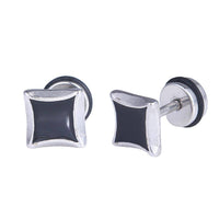 Cargar imagen en el visor de la galería, Fake Piercing Quadrat schwarz Seiten nach innen gewölbt Edelstahl Schraubverschluss silberfarben - chic - net.de
