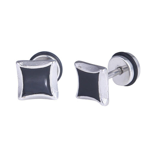 Fake Piercing Quadrat schwarz Seiten nach innen gewölbt Edelstahl Schraubverschluss silberfarben - chic - net.de
