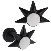 Load image into Gallery viewer, Fake Piercing schwarz Halbkreis 4 Spitzen weiße runde Innenfläche Schraubverschluss - chic - net.de
