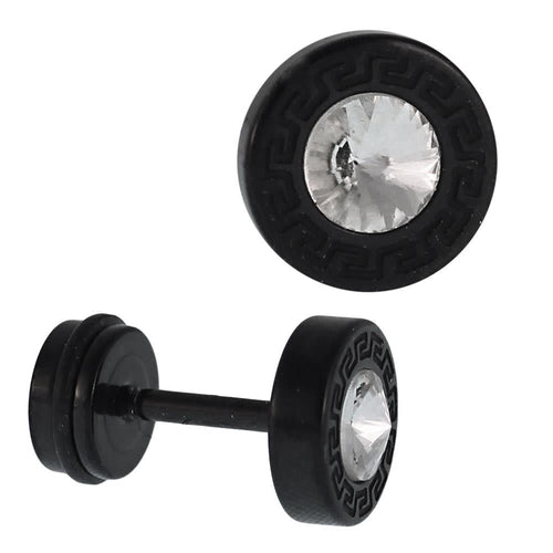 Fake Piercing schwarz rund klein Zirkonia weiß quadratisches Muster Edelstahl - chic - net.de