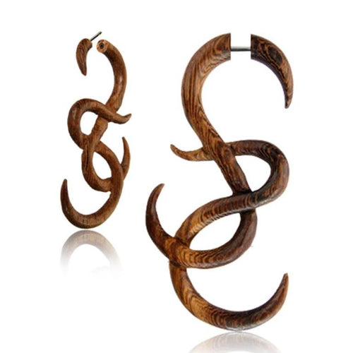 Fake Piercing Siame Holz braun gemasert 1 mm verschlungene S - Formen - chic - net.de