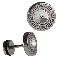 Load image into Gallery viewer, Fake Piercing silbern rund kleiner Zirkonia weiß 10 mm quadratisches Muster Edelstahl - chic - net.de

