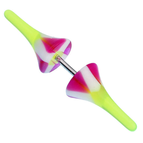 Fake Piercing Spikes mit neon gelb, violet, weiß Muster Kunststoff mit Edelstahl Stab 1mm - chic - net.de