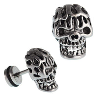 Load image into Gallery viewer, Fake Piercing Totenkopf groß Gebiss schwarz Maserung Edelstahl Schraubverschluss silbern - chic - net.de
