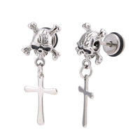 Cargar imagen en el visor de la galería, Fake Piercing Totenkopf Knochen Kreuz Anhänger Schraubverschluss silberfarben - chic - net.de
