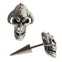 Cargar imagen en el visor de la galería, Fake Piercing Totenkopf mit Hörner Spike Spitze Schraubverschluss silberfarben - chic - net.de
