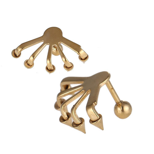 Fake Plug Piercing Edelstahl fünf Krallen mit Cones golden Schraubverschluss - chic - net.de