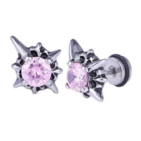 Cargar imagen en el visor de la galería, Fake Plug Piercing Edelstahl silberfarben Blume Zirkonia Stein rosa rund - chic - net.de
