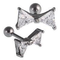 Cargar imagen en el visor de la galería, Fake Plug Piercing Edelstahl silberfarben Schleife Zirkonia Steine - chic - net.de
