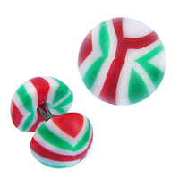 Load image into Gallery viewer, Fake Plug Piercing Halbkugel mit rot - grün - weiß Muster aus Acryl und Edelstahl Stift - chic - net.de
