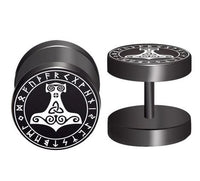 Load image into Gallery viewer, Fake Piercing Plug Viking schwarz Edelstahl 10mm
