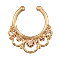 Cargar imagen en el visor de la galería, Fake Septum Piercing gelbgolden Kreise Zirkonia Steine Kugeln Edelstahl - chic - net.de
