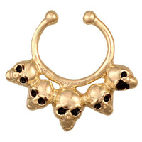 Load image into Gallery viewer, Fake Septum Piercing goldfarben Totenköpfe schwarze Augen Edelstahl - chic - net.de
