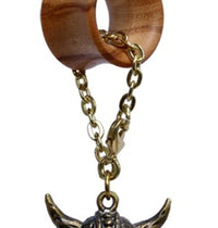 Load image into Gallery viewer, Flesh Tunnel Anhänger antik golden Messing Kette Karabiner Bone Viking Skull - chic - net.de
