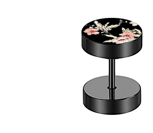 Fake Piercing Ohrring Edelstahl rosa Blüte schwarz silber