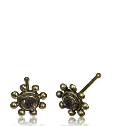 Gerader Amethyst Nasenstecker Tragus antik golden Punkte Blume Messing 8 mm lang - chic - net.de