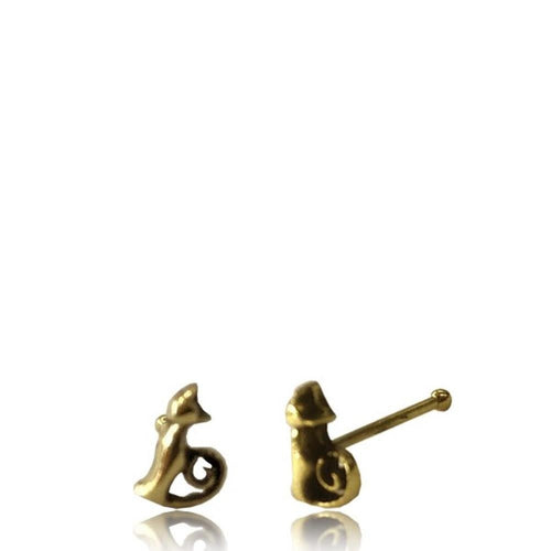 Gerader Nasenstecker 0,8 mm Nostril Tragus golden Katze Messing 8 mm lang - chic - net.de