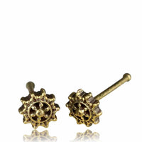 Cargar imagen en el visor de la galería, Gerader Nasenstecker Nostril Tragus antik golden Zahnrad Blume Messing 8 mm lang - chic - net.de

