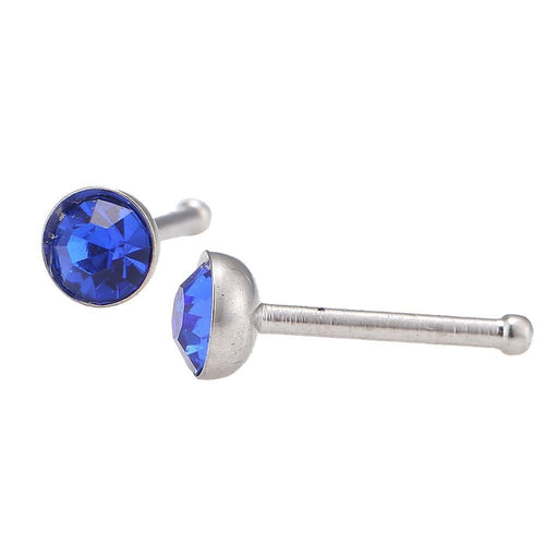 Gerader Nasenstecker silber Farben mini Stein blau Chirurgenstahl - chic - net.de