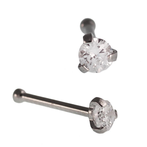 Gerader Nasenstecker silberfarben Edelstahl mini runder weißer Zirkonia Stein 8mm lang - chic - net.de