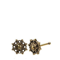 Load image into Gallery viewer, Gerader Nasenstecker Tragus antik golden Kreise Punkte Blume Brass 8 mm lang - chic - net.de
