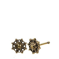 Load image into Gallery viewer, Gerader Nasenstecker Tragus antik golden Kreise Punkte Blume Brass 8 mm lang - chic - net.de
