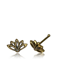 Load image into Gallery viewer, Gerader Nasenstecker Tragus antik golden Lotus Blüte Messing 8 mm lang - chic - net.de

