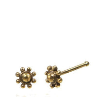 Cargar imagen en el visor de la galería, Gerader Nasenstecker Tragus antik golden Punkte Blume Messing 8 mm lang - chic - net.de
