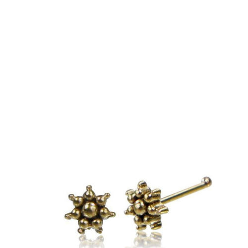 Gerader Nasenstecker Tragus antik golden Stern Blüte Messing 8 mm lang - chic - net.de