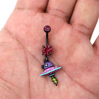 Load image into Gallery viewer, Glitzer Bauchnabel Piercing Edelstahl Zirkonia Ufo pink - chic - net.de
