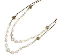 Cargar imagen en el visor de la galería, Halskette Ethno Perlen 70cm doppellagig Brass Kette - chic - net.de
