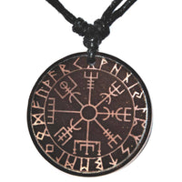 Load image into Gallery viewer, Halskette Holz verstellbar Anhänger rund Vegvisir - chic - net.de
