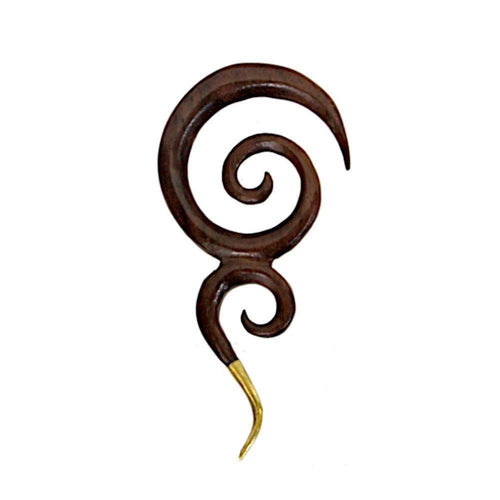 Holz Dehnschnecke Ohr Piercing Doppel Spirale Brass Ende - chic - net.de