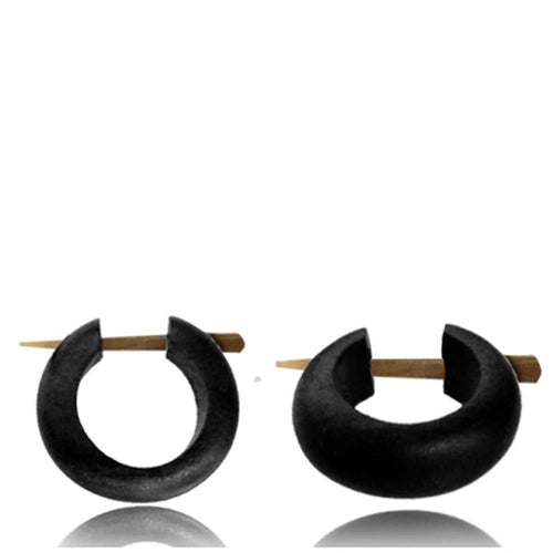 Holzcreolen Pin Creolen handgeschnitzt aus schwarzem Sonoholz, 15mm, Pin - Ohrringe - chic - net.de