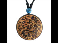 Load image into Gallery viewer, Holzkette golden Krieger Maske Türkis Stein Sonoholz Baumwolle verstellbar unisex - chic - net.de
