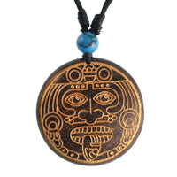 Load image into Gallery viewer, Holzkette golden Krieger Maske Türkis Stein Sonoholz Baumwolle verstellbar unisex - chic - net.de
